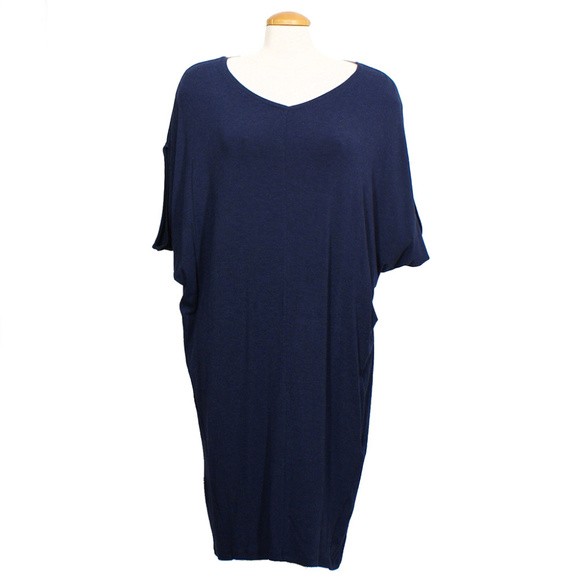Blue Cozy Viscose Stretch Jersey V-Neck Dress XS